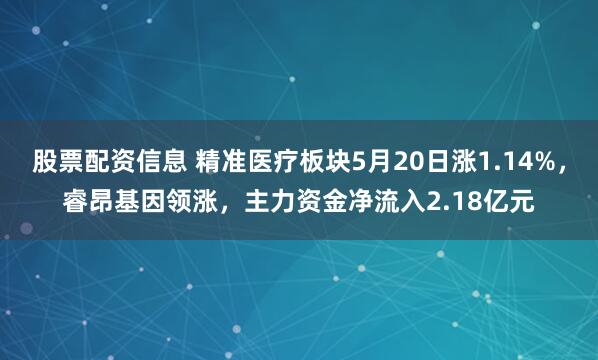 股票配资信息 精准医疗板块5月20日涨1.14%，睿昂基因领涨，主力资金净流入2.18亿元