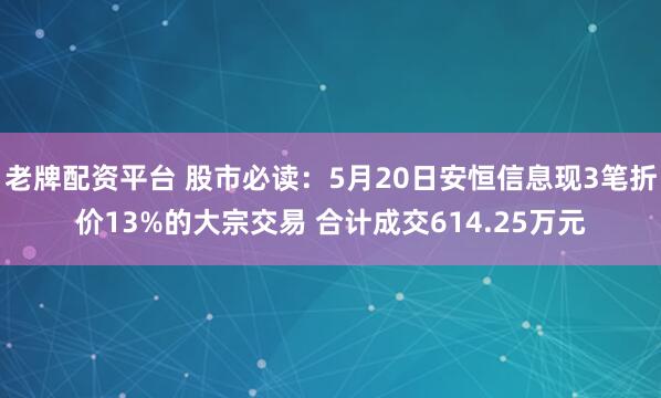 老牌配资平台 股市必读：5月20日安恒信息现3笔折价13%的大宗交易 合计成交614.25万元