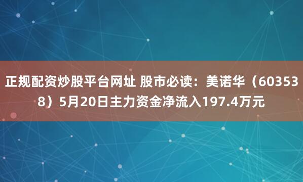 正规配资炒股平台网址 股市必读：美诺华（603538）5月20日主力资金净流入197.4万元