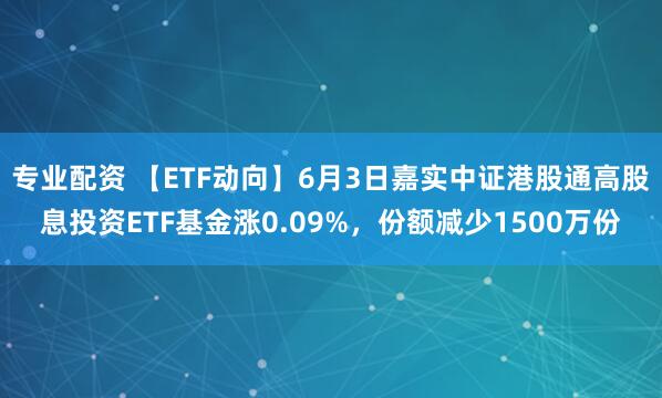 专业配资 【ETF动向】6月3日嘉实中证港股通高股息投资ETF基金涨0.09%，份额减少1500万份