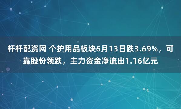 杆杆配资网 个护用品板块6月13日跌3.69%，可靠股份领跌，主力资金净流出1.16亿元